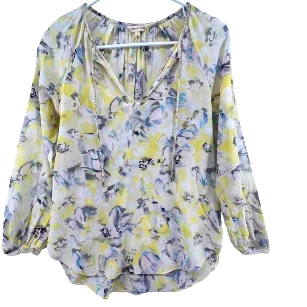 Rebecca Taylor 100% Silk Floral Blouse – Size 12 (Gently Used)
